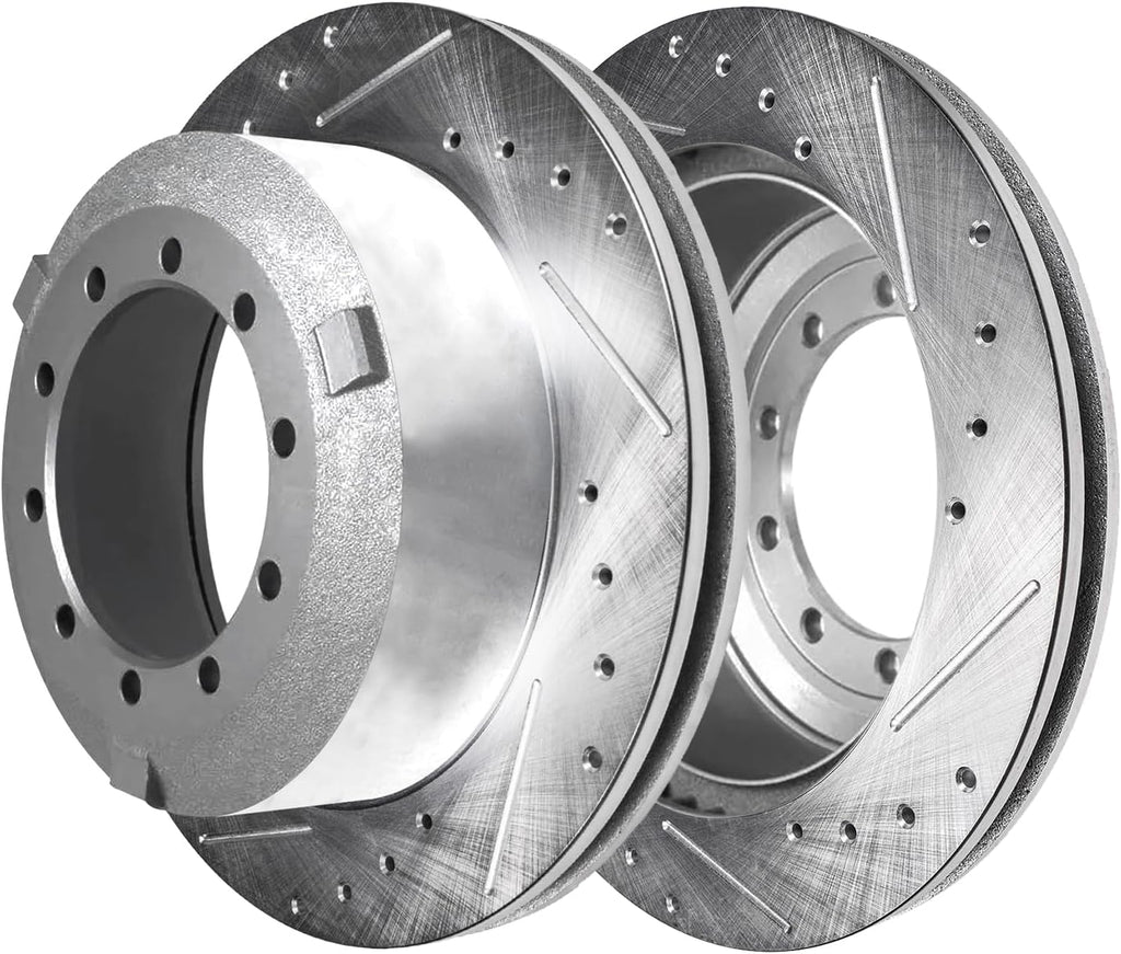 Detroit Axle - Brake Kit for Ford 2017-2021 F-450 F-550 Super Duty 2018-20 Drilled and Slotted Disc Brakes Rotors Ceramic Pads Replacement: 15.39' Front 15.75' Rear Rotor