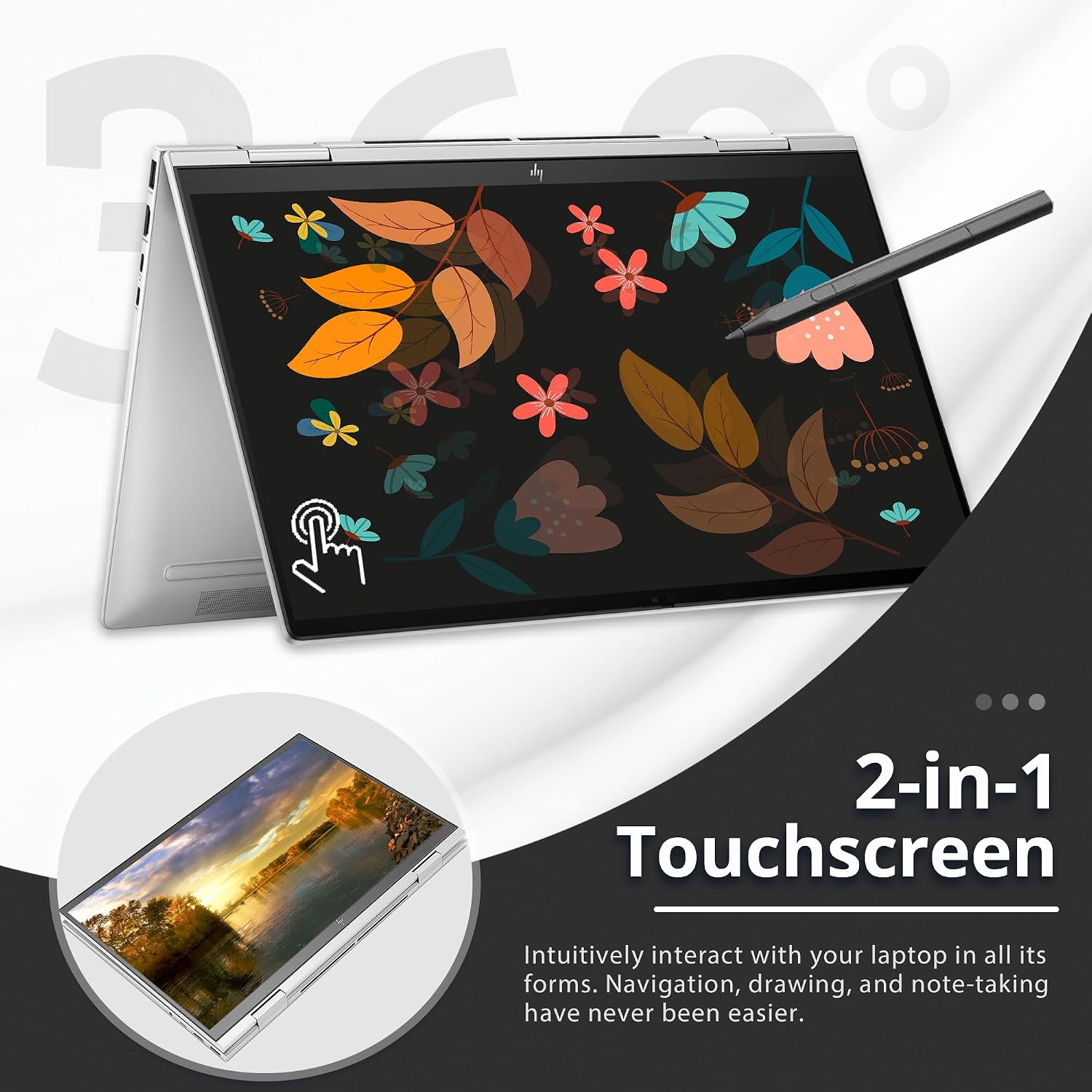 HP Envy x360 15.6' FHD Touch 2-in-1 Laptop, Intel i7-1355U, 16GB LPDDR5, 2TB SSD, Intel Iris Xe Graphics, Backlit Keyboard, Wide Vision 5MP IR Camera, Wi-Fi 6E, Win 11, Silver, 32GB USB Card