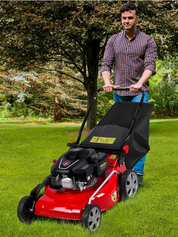 3 in 1 Lawn Mower, Self Propelled Push Lawn Mower with 131cc Gas Engine with 50L Grass Tank and Big Wheels, Rear Wheel Drive Gas Mowers for Yard Care Red