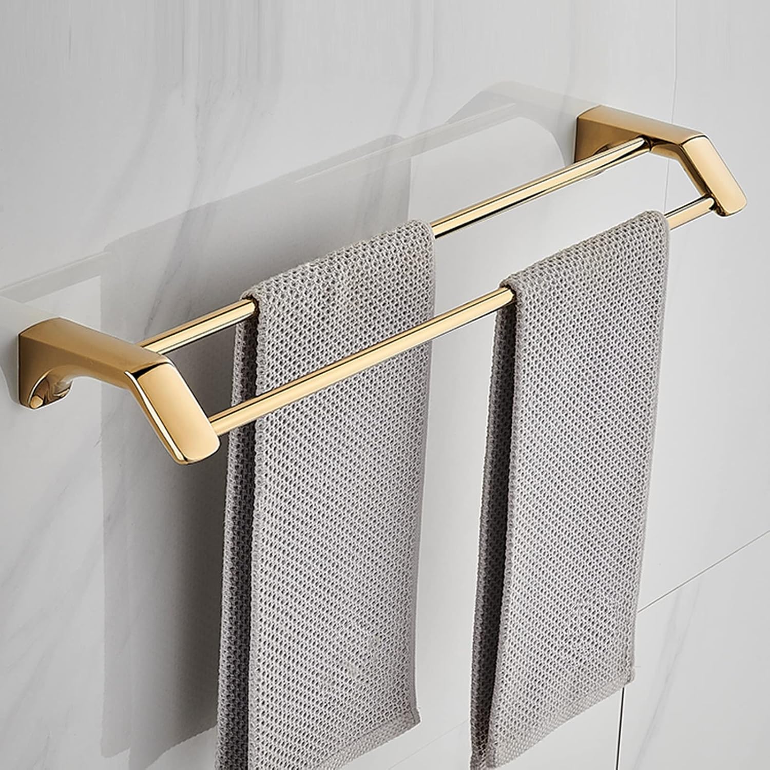 Towel Rail Self Adhesive Towel Hanger Wall Mount Towel Holder Double Rod Stainless Steel No Drilling for Bathroom and Toilet,Gold,30Cm Bathroom