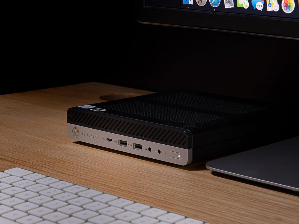 HP EliteDesk 800 G4 Mini Desktop with New 24' FHD Monitor and RGB Speakers PC Set, Core i5-8500T, 16GB RAM, 256GB SSD, Windows 11 Pro (Renewed)