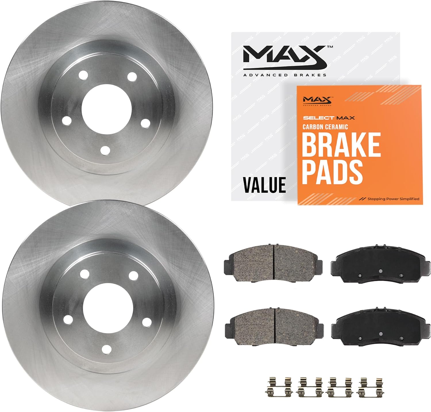 MAX Advanced Brakes - Front Brake Kit For 2014-2023 Jeep Cherokee (w/Dual Piston Front Caliper)| Carbon Ceramic Brake Pad and Rotor Kit| Daily Driving OE Replacement Brake Rotors