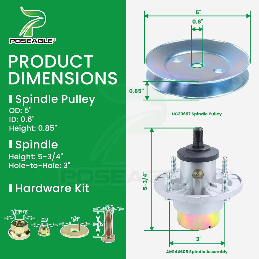 Deck Rebuild Kit for John Deere X380 X384 X390 X394 X570 X580 X584 X590 Z325E Z330M Z330R Z375R Z515E ZTrak Includes 3 Pack AM144608 Spindle Assembly with UC20697 Pulley UC22010 Blade
