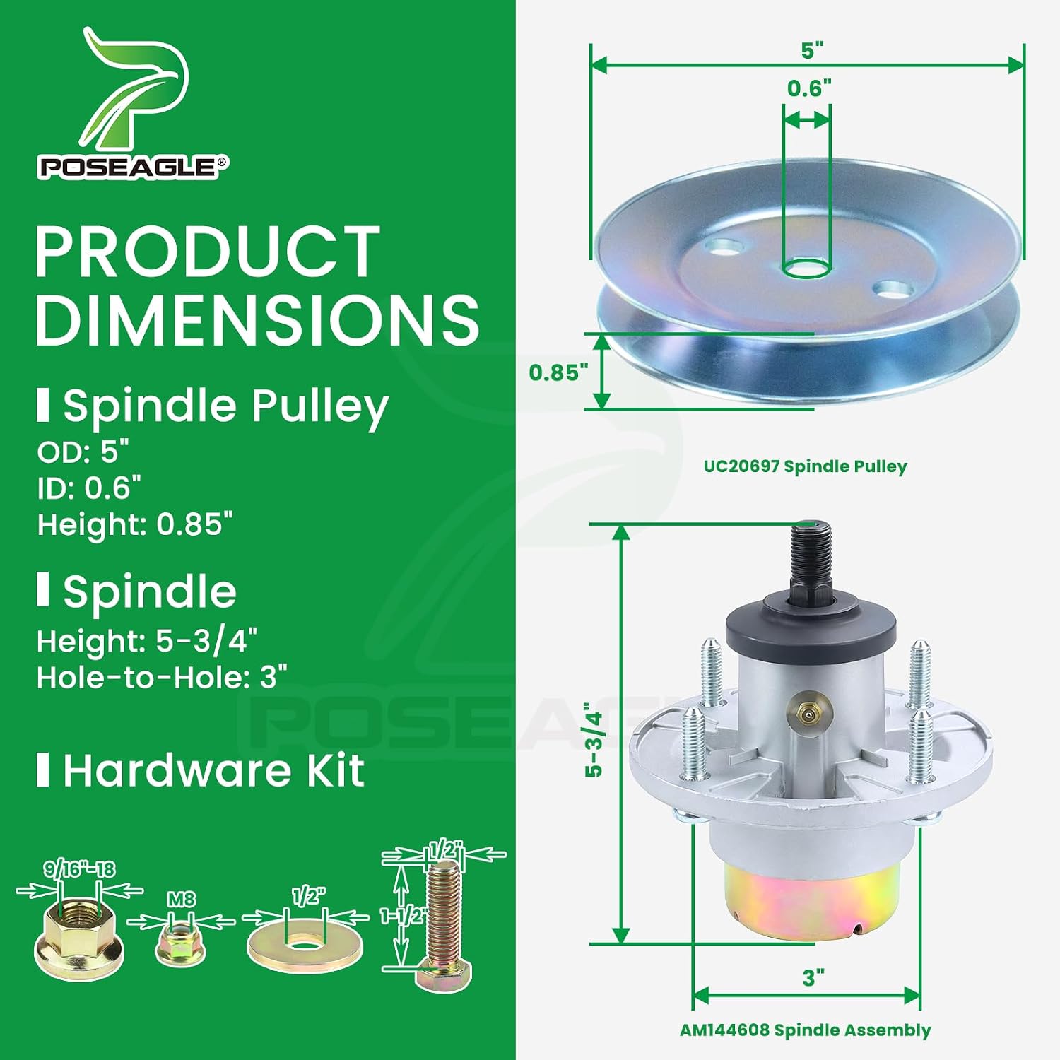 Deck Rebuild Kit for John Deere X380 X384 X390 X394 X570 X580 X584 X590 Z325E Z330M Z330R Z375R Z515E ZTrak Includes 3 Pack AM144608 Spindle Assembly with UC20697 Pulley UC22010 Blade