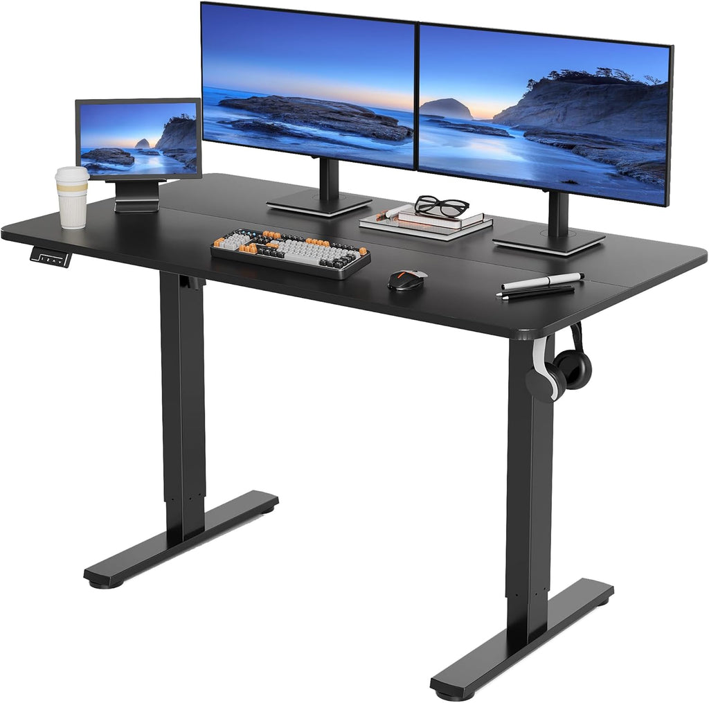 LongKe Electric Standing Desk Adjustable Height, 48x24 Inches Sit Stand up Desktop for Home Office, Ergonomic Rising Computer Table with Memory Preset, Black