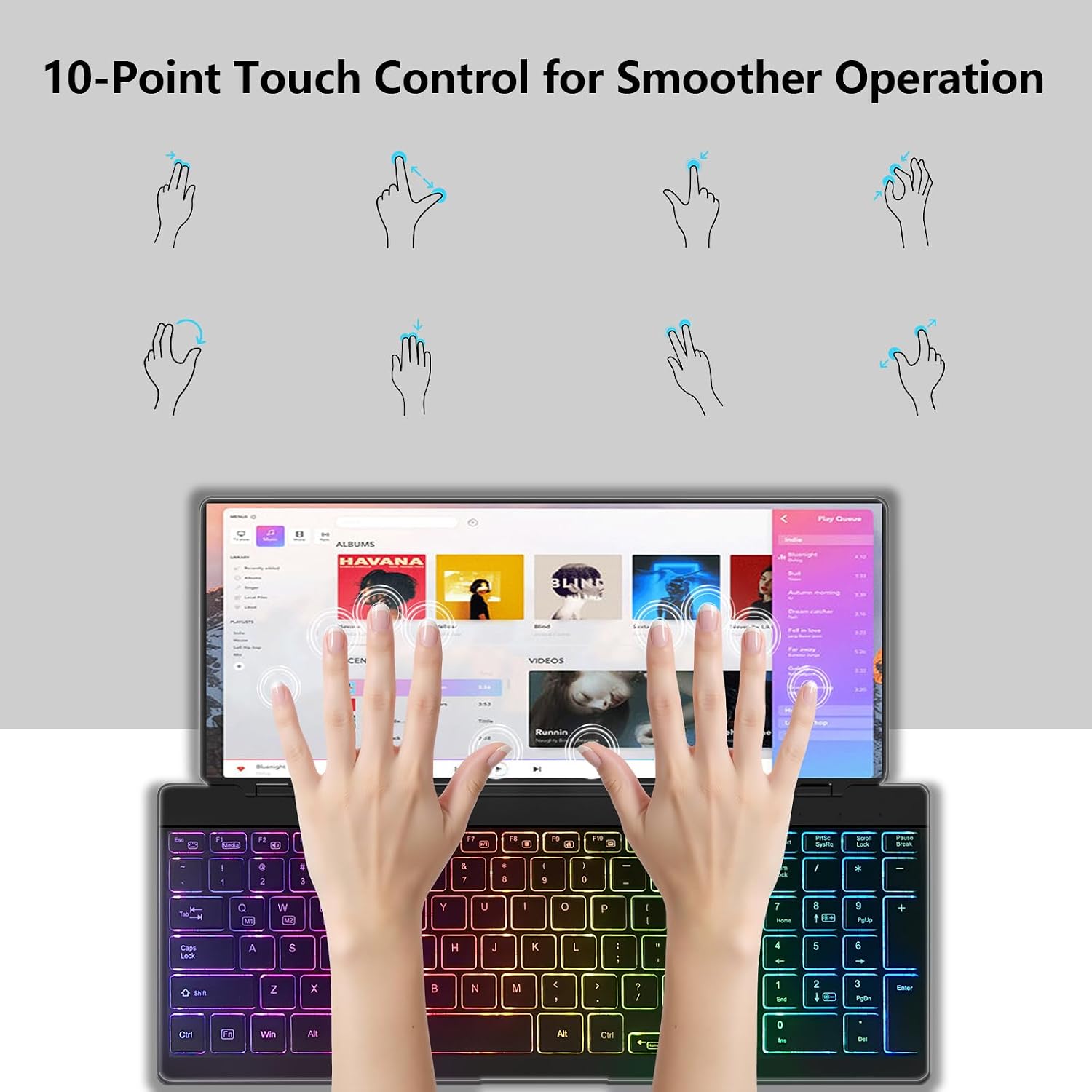 Portable Touchscreen Monitor with Silent Keyboard 12.8-inch Ultra-Slim Stretched Bar Screen Folding FHD 120% sRGB, USB-A/C Compatible Screen for Computers, Laptops, Mini PCs, Console