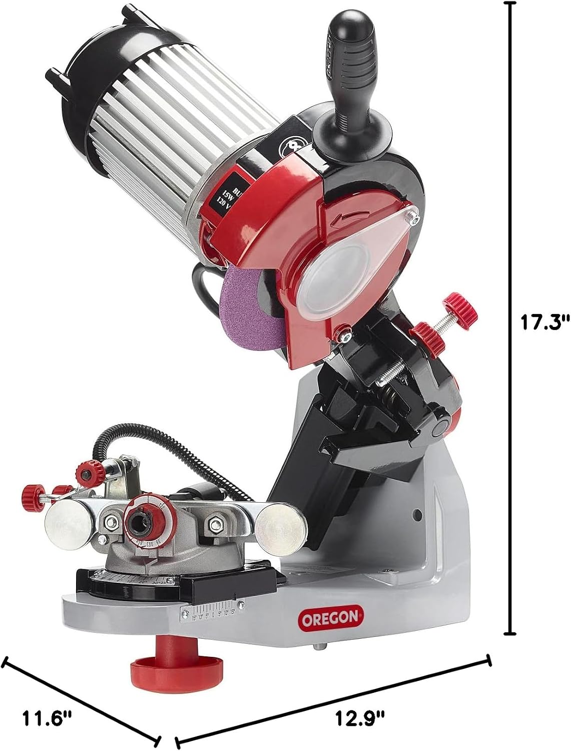Oregon Professional 120-Volt Bench Grinder with Hydraulic Clamping, Universal Saw Chain Sharpener, for All Chainsaw Chains (620-120)