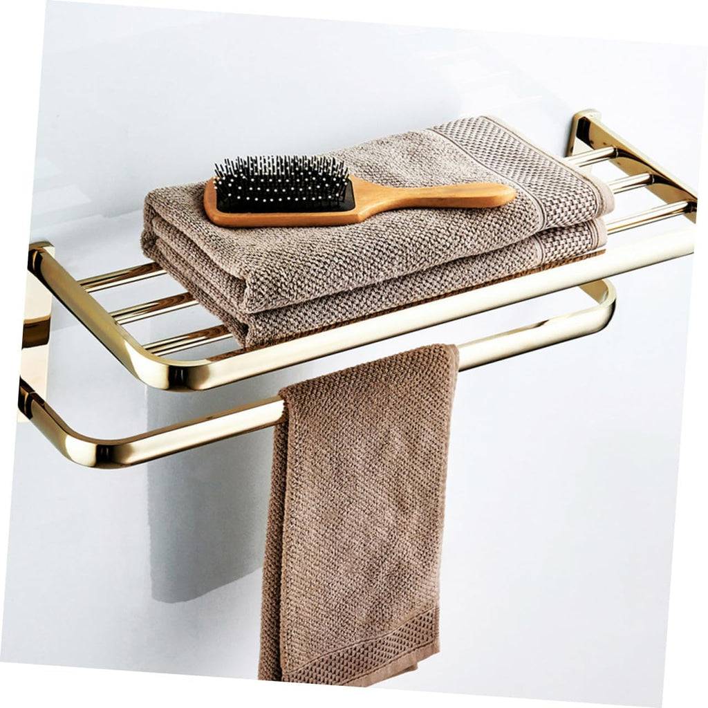 LIFKOME Brass Bathroom Towel Rack Wall-Mounted 58cm Gold Finish Towel Holder Storage Bar for Bath and Kitchen
