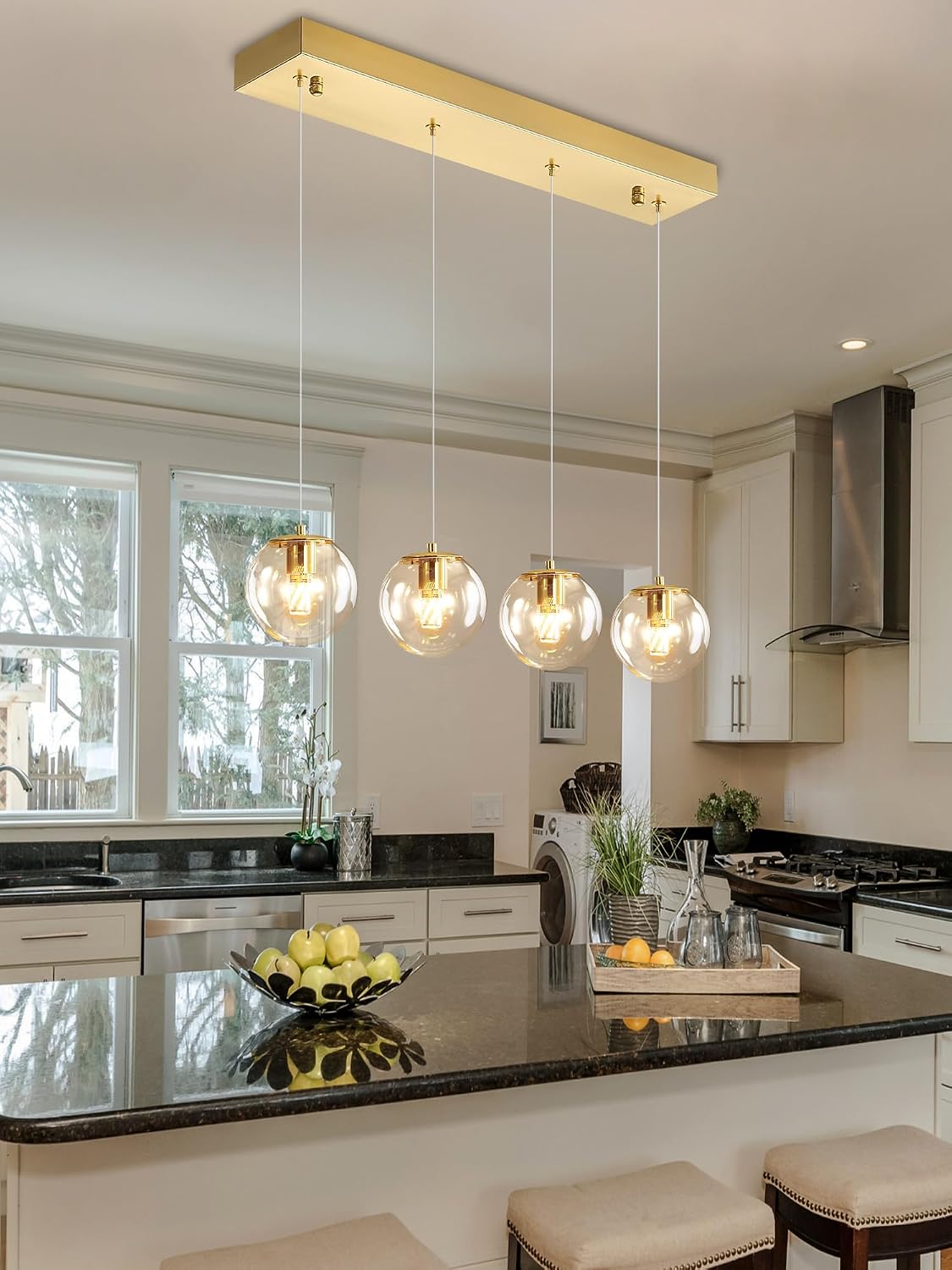 ykolupty Chandeliers for Dining Room Gold Dining Room Lights Fixture Over Table Glass Globe Pendant Lights Kitchen Island Adjustable Hanging Lamp Ceiling for Bedroom Entryway Foyer