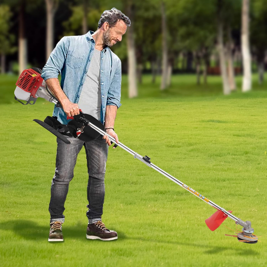 Gas Powered Weed Wacker, 650W 26CC 2-Stroke Gasoline Weed Eater 8500RPM High Speed String Trimmer, Single-Cylinder Air-Cooled Weed Wacker with 2 Blade Heads, Portable Grass Trimmer for Home Lawn