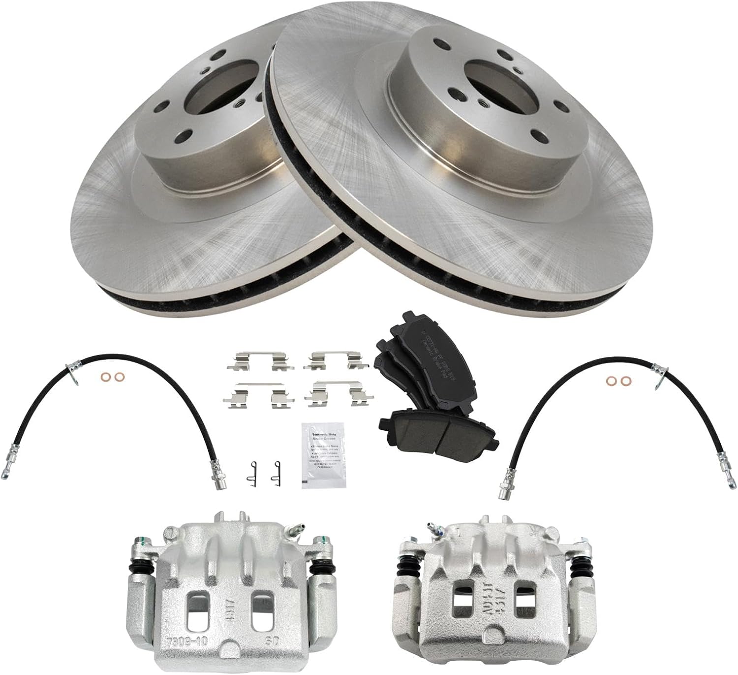 TRQ Front Brake Pad and Rotor Set Ceramic Rotors Calipers Hoses Compatible with 2001 Subaru Outback