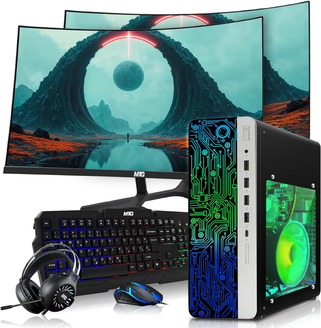 HP Gaming PC Desktop Computer – AMD Pro A10-9700,RX 550 Graphics,16GB RAM,256GB SSD,Dual 32 Inch Curved Monitor,RGB Keyboard with AI Copilot,Mouse,WiFi,RGB Headphone,Windows 11(Renewed)