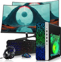 HP Gaming PC Desktop Computer – AMD Pro A10-9700,RX 550 Graphics,8GB RAM,512GB SSD,Dual 32 Inch Curved Monitor,RGB Keyboard with AI Copilot,Mouse,WiFi,RGB Headphone,Windows 11(Renewed)
