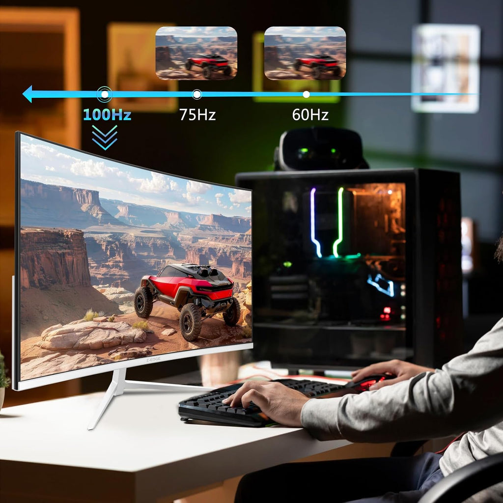 Z-Edge 24-inch Curved Gaming Monitor, Full HD 1080P 1920x1080 LED Backlight Monitor, with 100Hz Refresh Rate and Eye-Care Technology, U24C 178° Wide View Angle, DP+HDMI