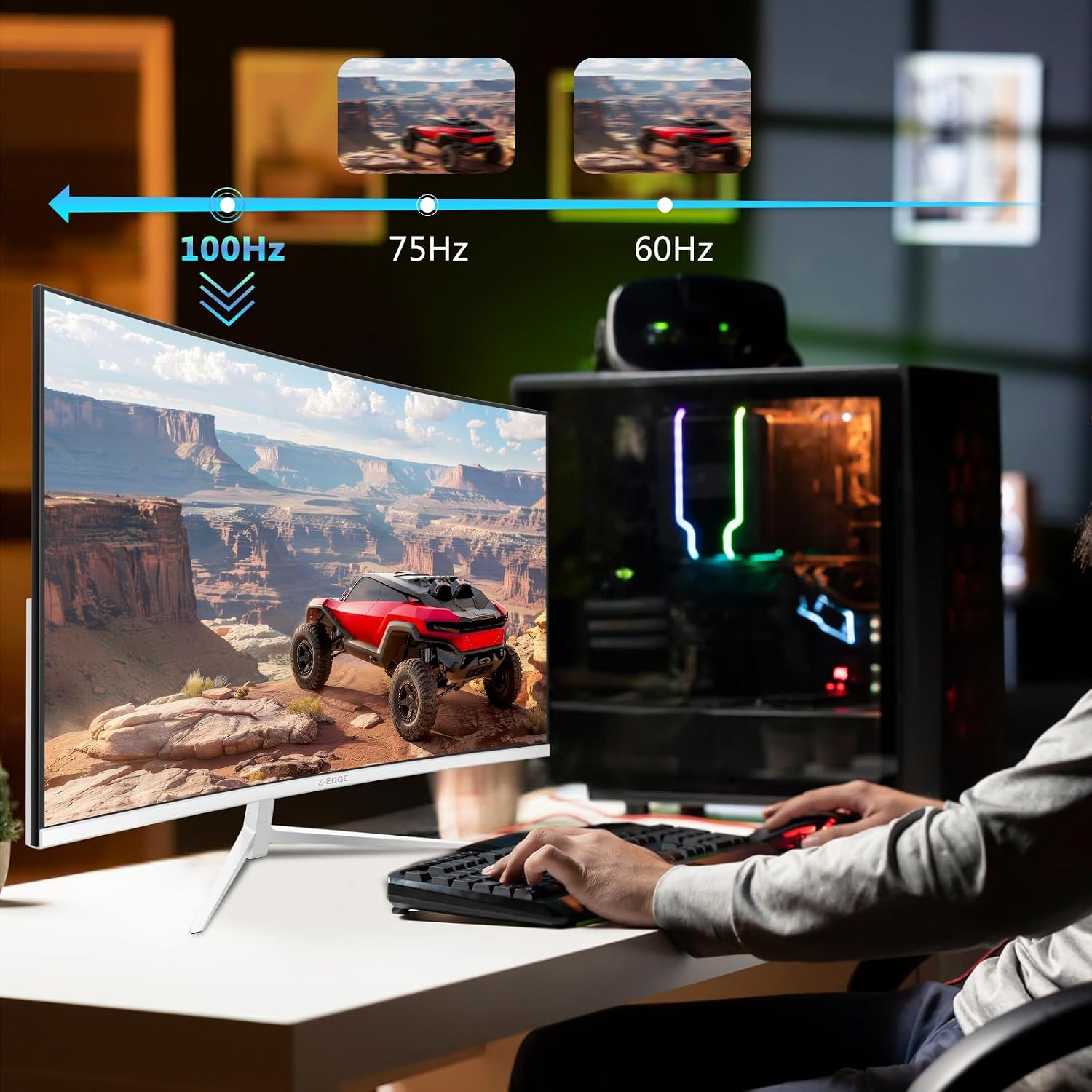 Z-Edge 24-inch Curved Gaming Monitor, Full HD 1080P 1920x1080 LED Backlight Monitor, with 100Hz Refresh Rate and Eye-Care Technology, U24C 178° Wide View Angle, DP+HDMI