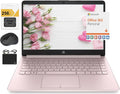 HP New 14' HD Ultra Light Thin Laptop, Quad-Core Intel Celeron Processor, 16GB RAM, 320GB (64GB eMMC+ 256GB Card), Wi-Fi, Upto 11 Hours, Windows 11 S + 1 Year Office 365+HubxcelAccessory, Pink