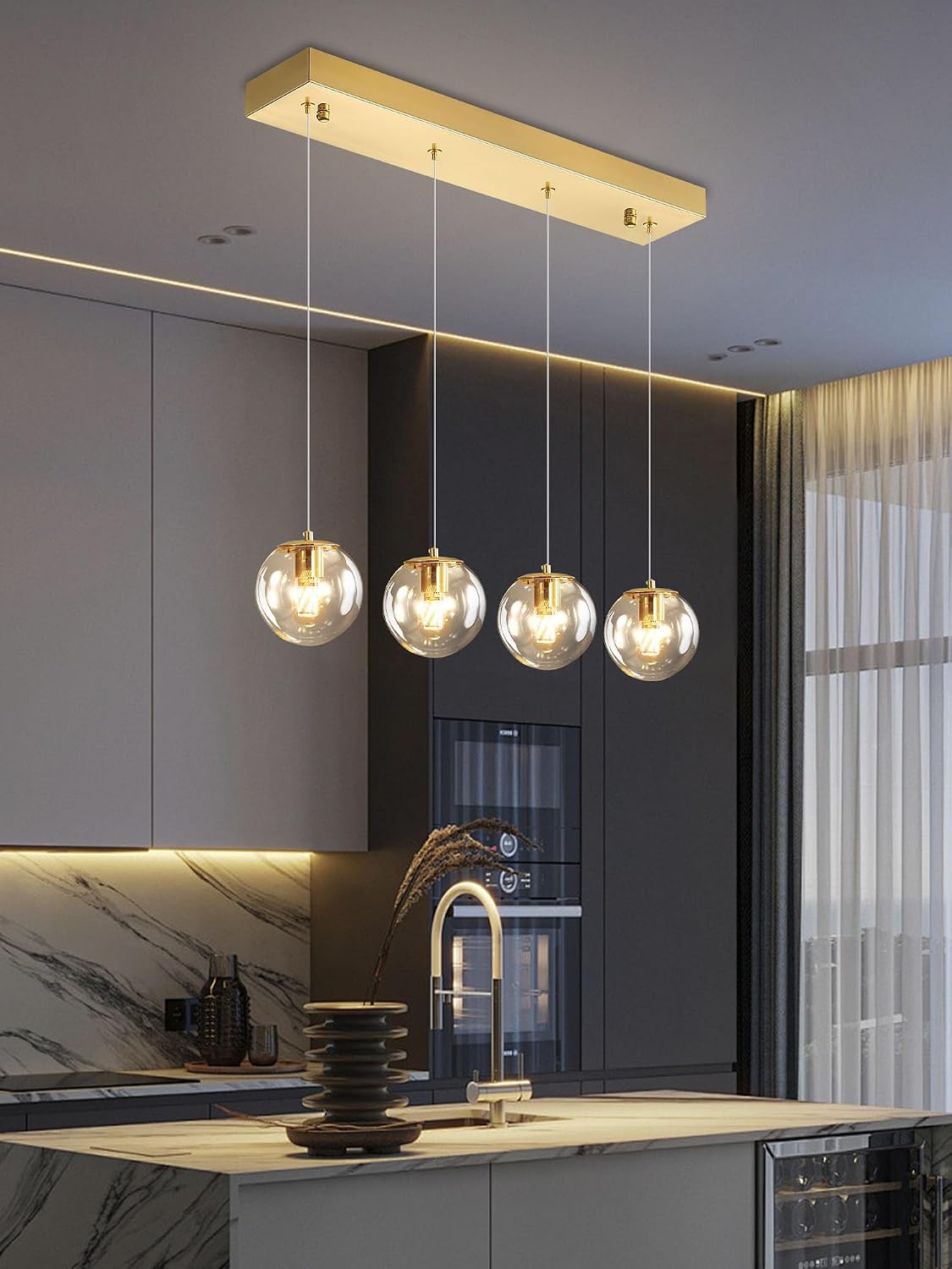 ykolupty Chandeliers for Dining Room Gold Dining Room Lights Fixture Over Table Glass Globe Pendant Lights Kitchen Island Adjustable Hanging Lamp Ceiling for Bedroom Entryway Foyer