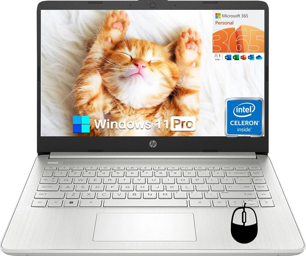 HP 14 Inch Laptop Student Business, Intel Dual-Core N4120, 16 GB RAM, 384 GB Storage(128GB eMMC+256GB MSD), Webcam, HDMI, WiFi, 1-Year Office 365 & Windows 11 Pro, w/Accessories
