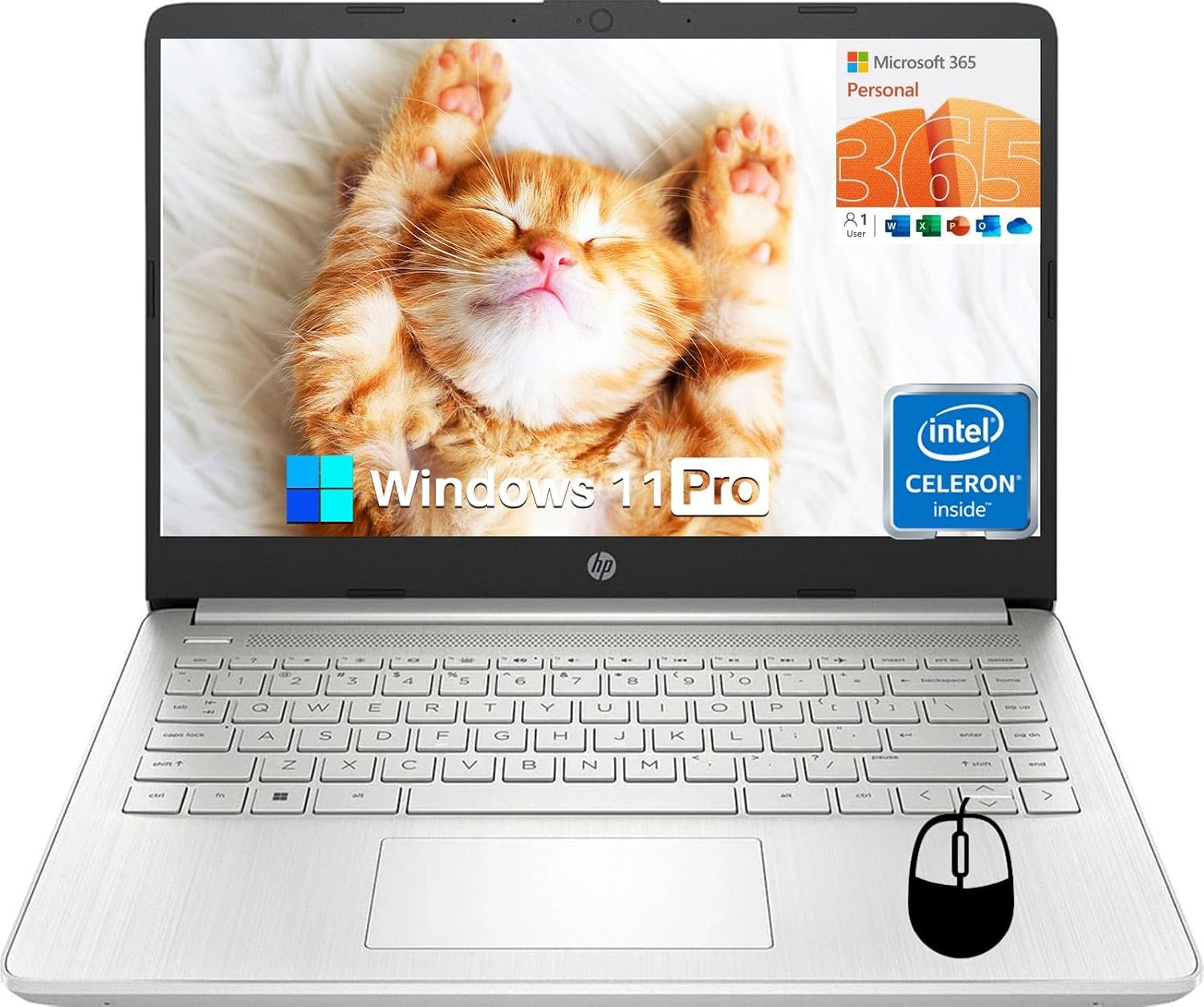 HP 14 Inch Laptop Student Business, Intel Dual-Core N4120, 16 GB RAM, 384 GB Storage(128GB eMMC+256GB MSD), Webcam, HDMI, WiFi, 1-Year Office 365 & Windows 11 Pro, w/Accessories
