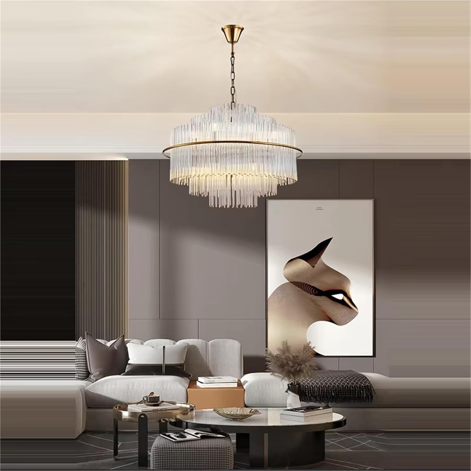 Round Oval Gold Silver Chrome Crystal Designer LED Chandelier Lighting Lustre Suspension Luminaire Lampen for Foyer Dinning Room,Dining Light Fixtures