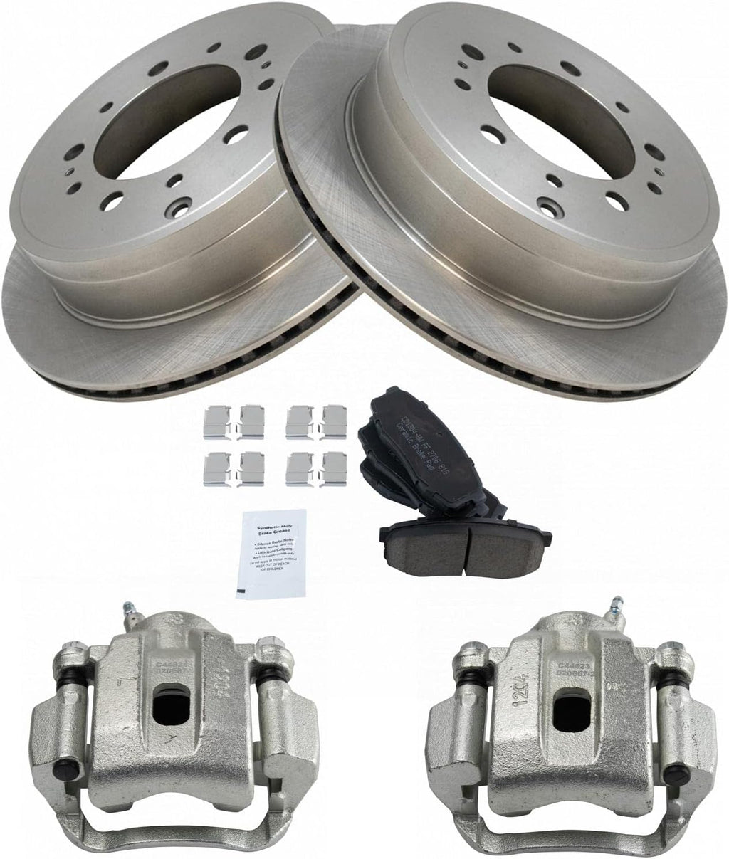 TRQ Rear Brake Pad and Rotor Set Ceramic Rotors Calipers Compatible with 2008-2015 Toyota Sequoia 2007-2015 Tundra