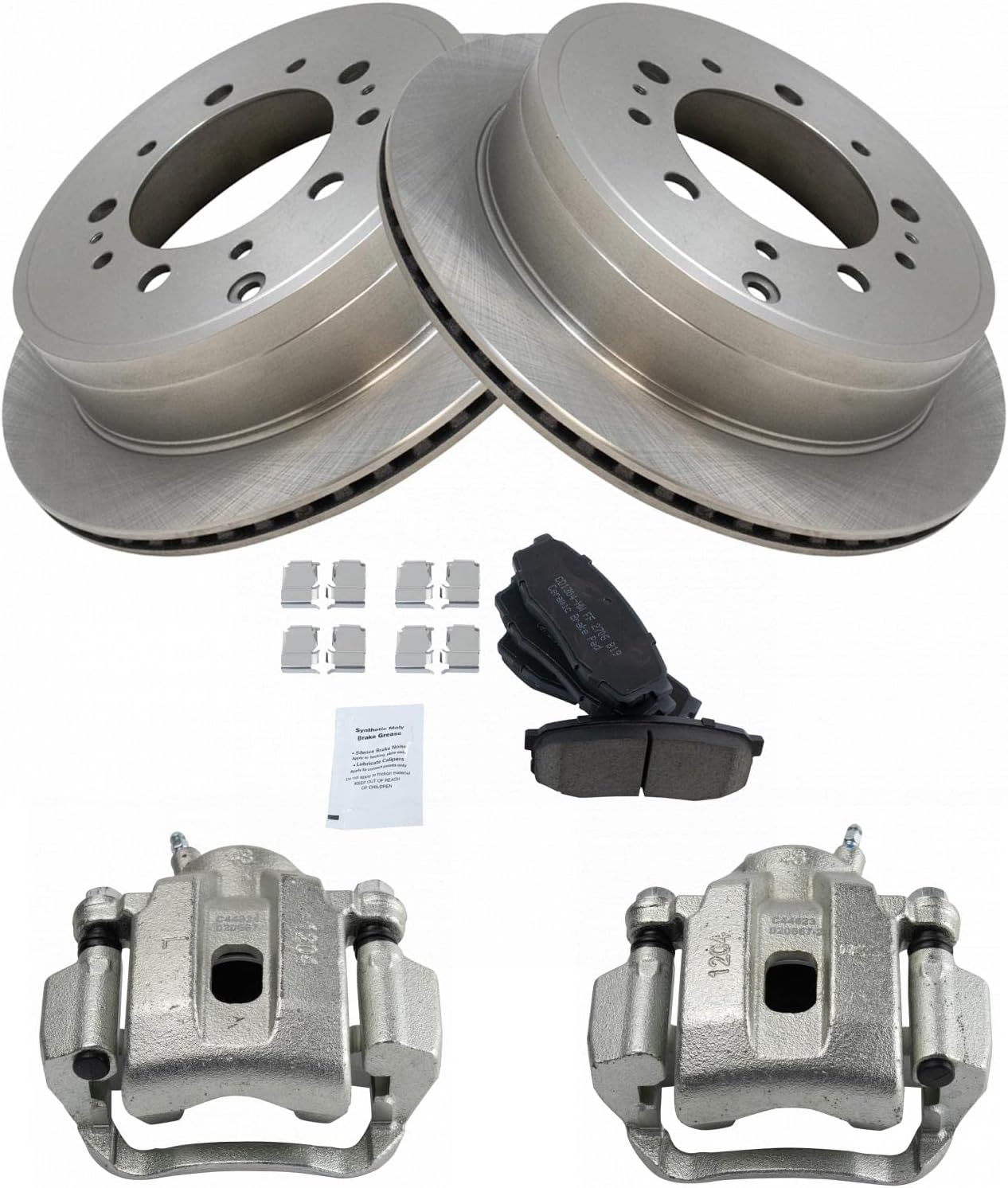 TRQ Rear Brake Pad and Rotor Set Ceramic Rotors Calipers Compatible with 2008-2015 Toyota Sequoia 2007-2015 Tundra