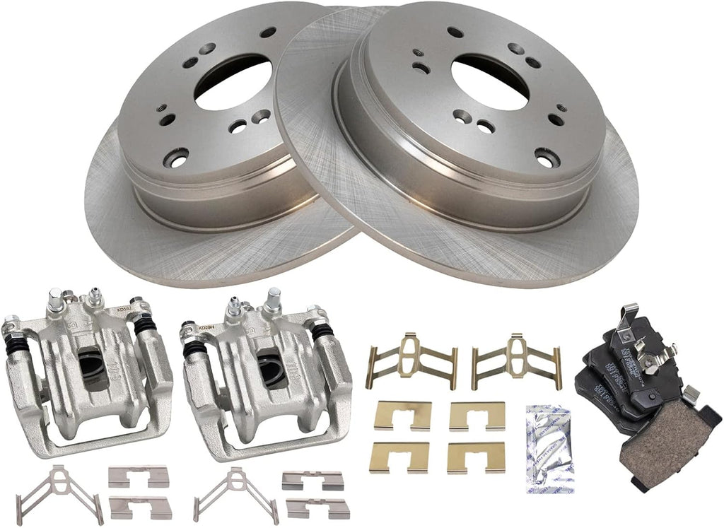 TRQ Rear Brake Pad and Rotor Set Ceramic Solid Rotors Calipers Compatible with 2010-2012 Acura RDX 2007-2011 Honda CR-V