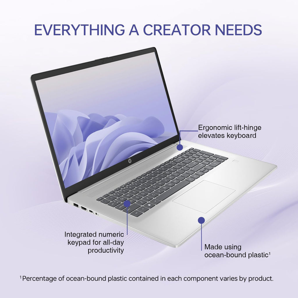 HP 17t Performance Business Laptop, 17.3' FHD, Intel Core i7-1355U, 16GB RAM, 1TB SSD, Fingerprint Reader, HDMI, SuperSpeed USB, Wi-Fi 6, Backlit Keyboard, Windows 11 Pro, Silver