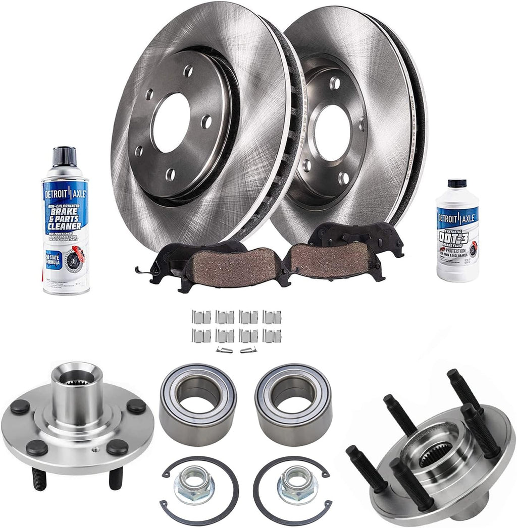 Detroit Axle - Front Brake Kit for 07-10 Lincoln MKX Ford Edge, 11.60'' inch Disc Brake Rotors Ceramic Brake Pads Wheel Bearing Hubs 2007 2008 2009 2010 Replacement