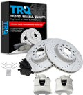 TRQ Performance Front Brake Pad and Rotor Set Ceramic Vented Coated Rotors Calipers Compatible with 2009-2011 Audi A3 Quattro