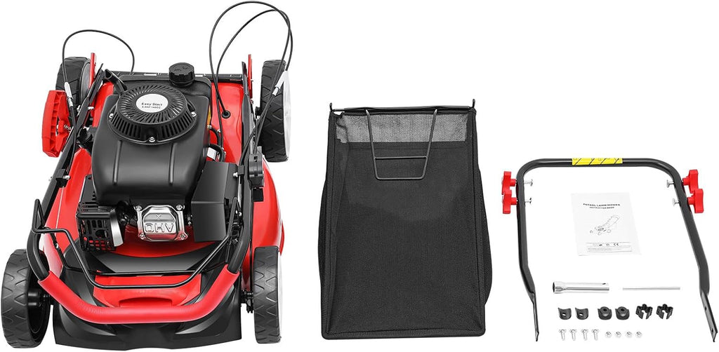 20In Self Propelled Gas Lawn Mower, 4-Stroke 5HP 140CC 2800RPM 3-in-1 OHV Single Cylinder Gasoline Lawnmower Multifunctional Gas Powered Lawnmower w/8 Gears Height Adjustments&0.42Gal Fuel Tank