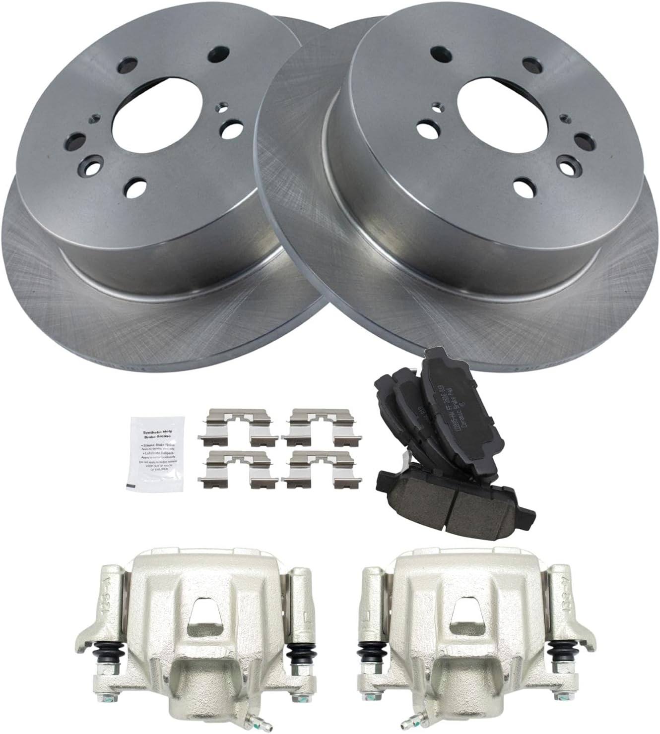 TRQ Rear Brake Pad and Rotor Set Ceramic Solid Rotors Calipers Compatible with 2004-2010 Toyota Sienna