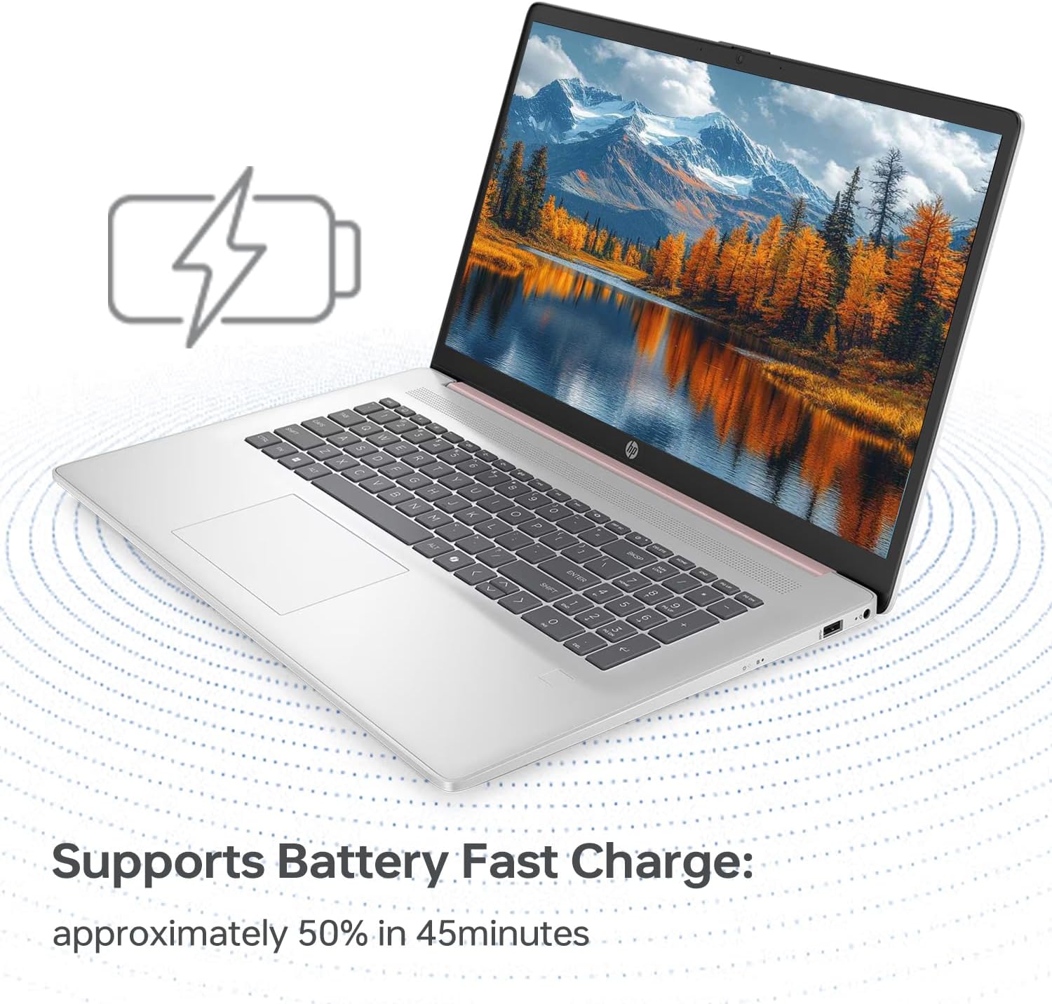 HP Essential 17 Laptop AI PC, 17.3' Touchscreen, Core i7-1355U (10 Cores, up to 5GHz Max Turbo), 16GB RAM, 1TB SSD, Backlit KB, FP Reader, Wi-Fi 6, Win11 Home, Rose Gold, Bundle with PCO Laptop Cooler