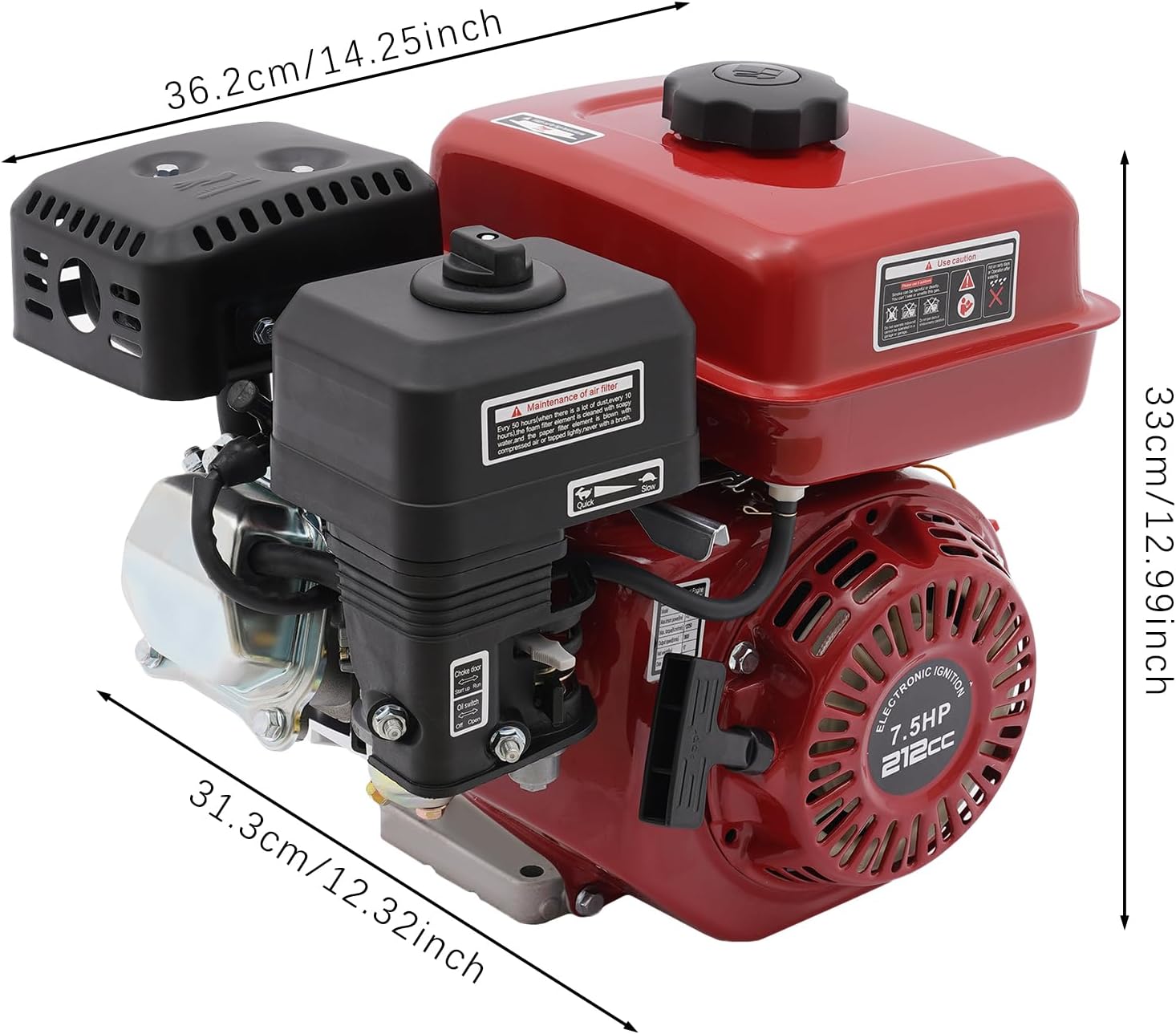 7.5 HP Gas Engine Horizontal Shaft, 212cc 4 Stroke OHV Industrial Grade Replacement 3600rpm Gas Motor, 20mm Shaft Diameter