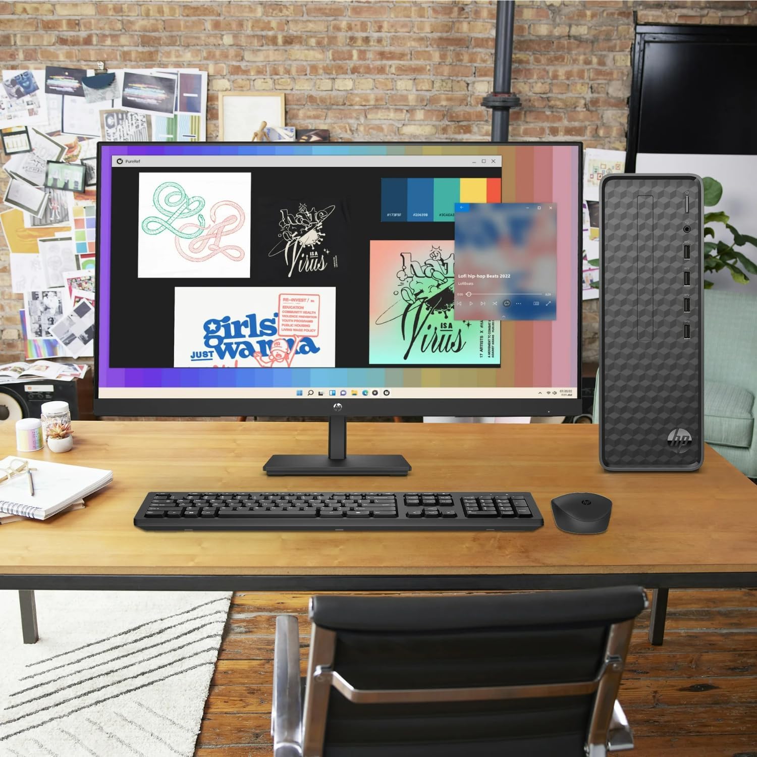 HP 27-inch Monitor, Slim Desktop Bundle, Intel Core i3-12100, 8GB RAM, 512GB SSD, Windows 11, Wireless Keyboard and Mouse, Full HD Display, Home and Office PC Setup