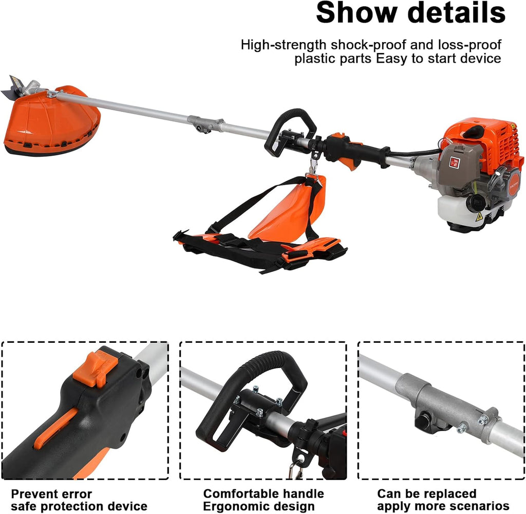 5 in 1 Lawn Mower, 52CC Gas Hedge Trimmer Brush Cutter, 2-Stroke Handheld Cordless Hedge Pruner, Powerful Full Functioning Guard Accessories Hedge Trimmer, Lawn Edger, Garden Brush Cutter