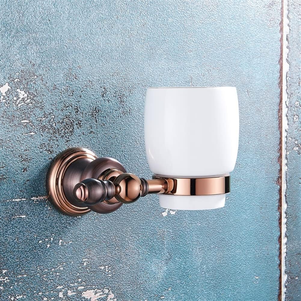 Bathroom Hardware Set Brown Bronze Rose Gold Towel Rack Set Towel Bar Toilet Paper Holder Towel Ring Wall Mounted Bathroom Accessories Kit Wall Mounted,Single Glass(Single Cup)