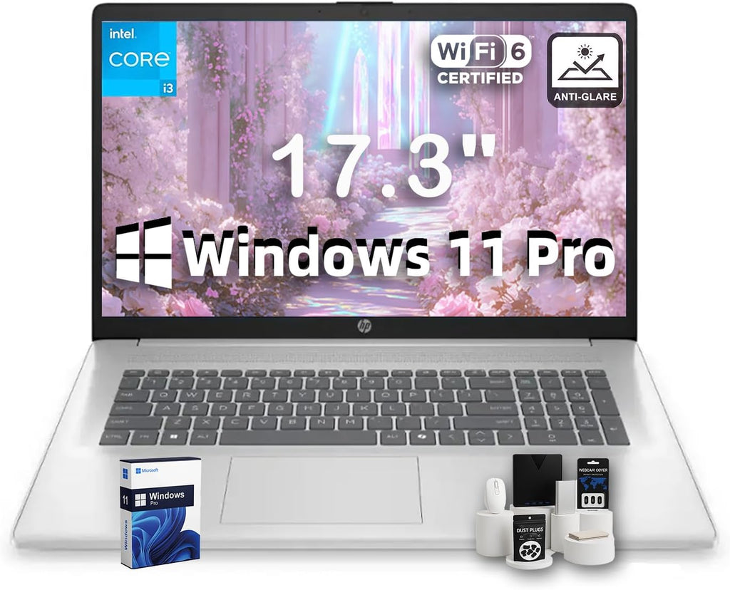 HP 17.3' Laptop for Business and Students, 17.3' HD+ Anti-Glare Display, w/Accessories, Intel (8-Core) i3 - N305, Win 11 Pro, Wi-Fi 6, Copilot AI, 16GB RAM, 512GB SSD