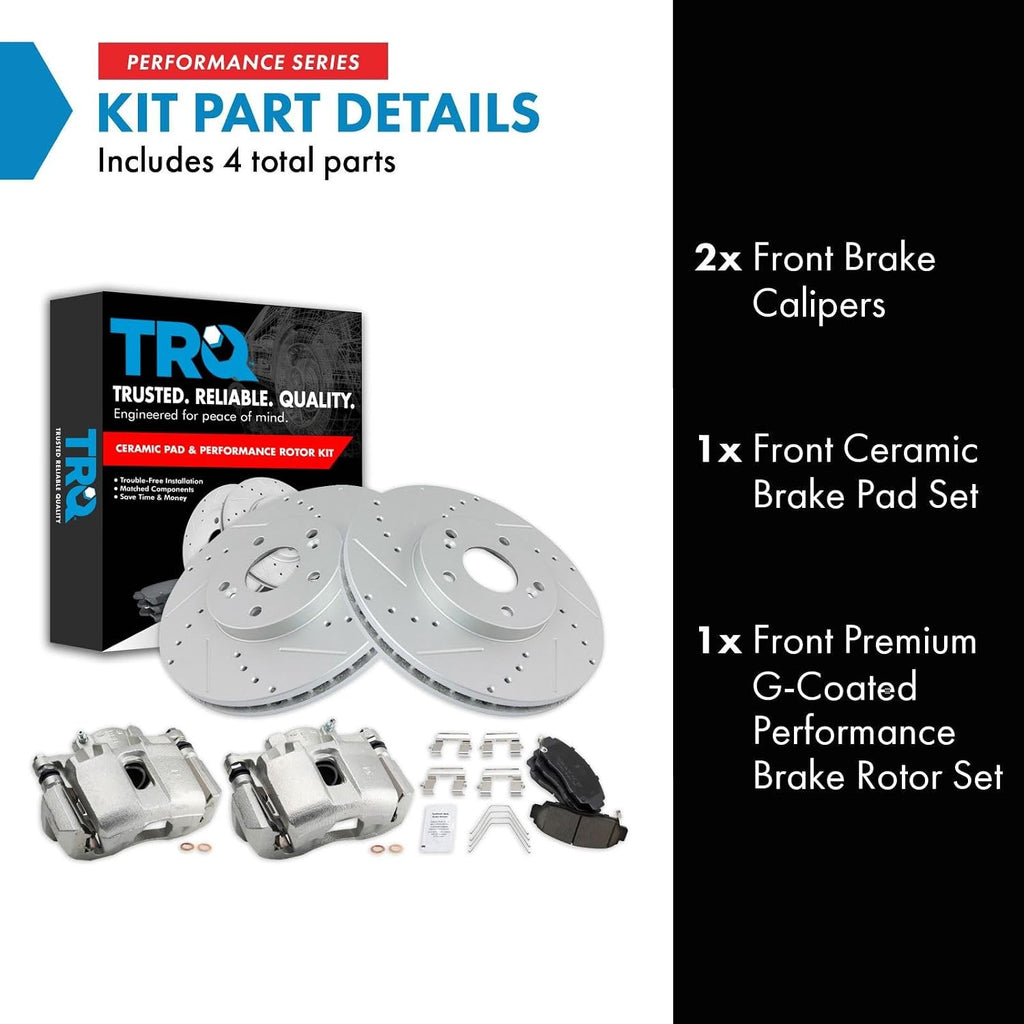 TRQ Performance Front Brake Pad and Rotor Set Ceramic Vented Coated Rotors Calipers Compatible with 2011-2014 Acura TSX 2011-2012 Honda Accord