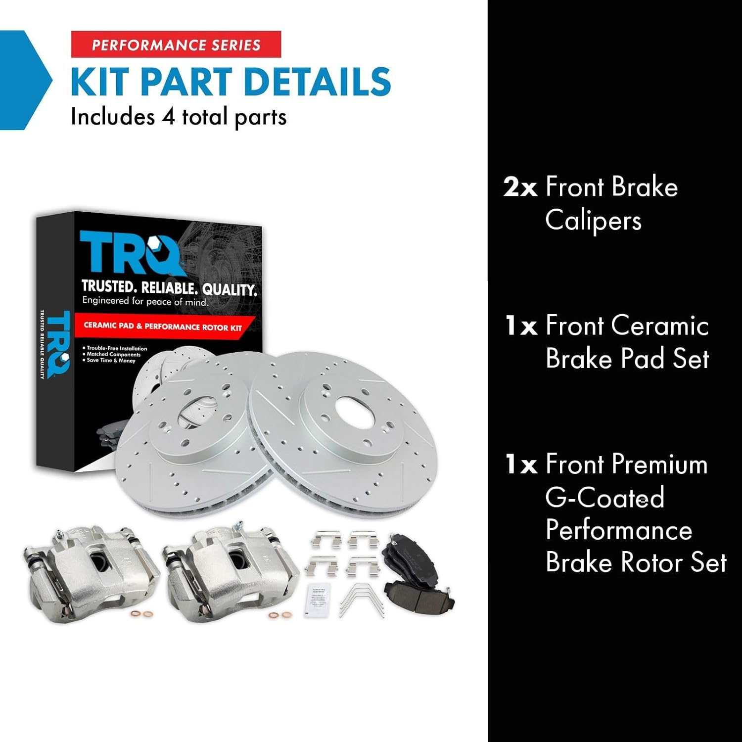 TRQ Performance Front Brake Pad and Rotor Set Ceramic Vented Coated Rotors Calipers Compatible with 2011-2014 Acura TSX 2011-2012 Honda Accord