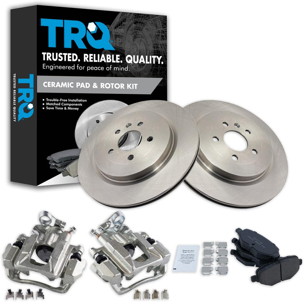 TRQ Rear Brake Pad and Rotor Set Ceramic Vented Rotors Calipers Compatible with 2015 Ford Explorer