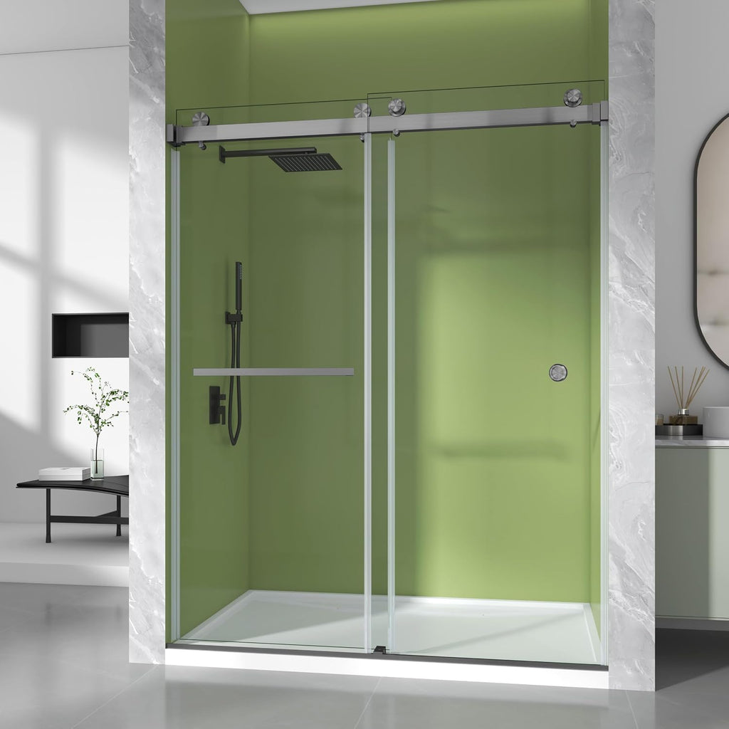 44-49' W x 76' H Frameless Shower Door with 3/8'(10mm) SCCG Tempered, 304 Stainless Hardware Double Sliding Glass Shower Door for Bathroom (Gunmetal)