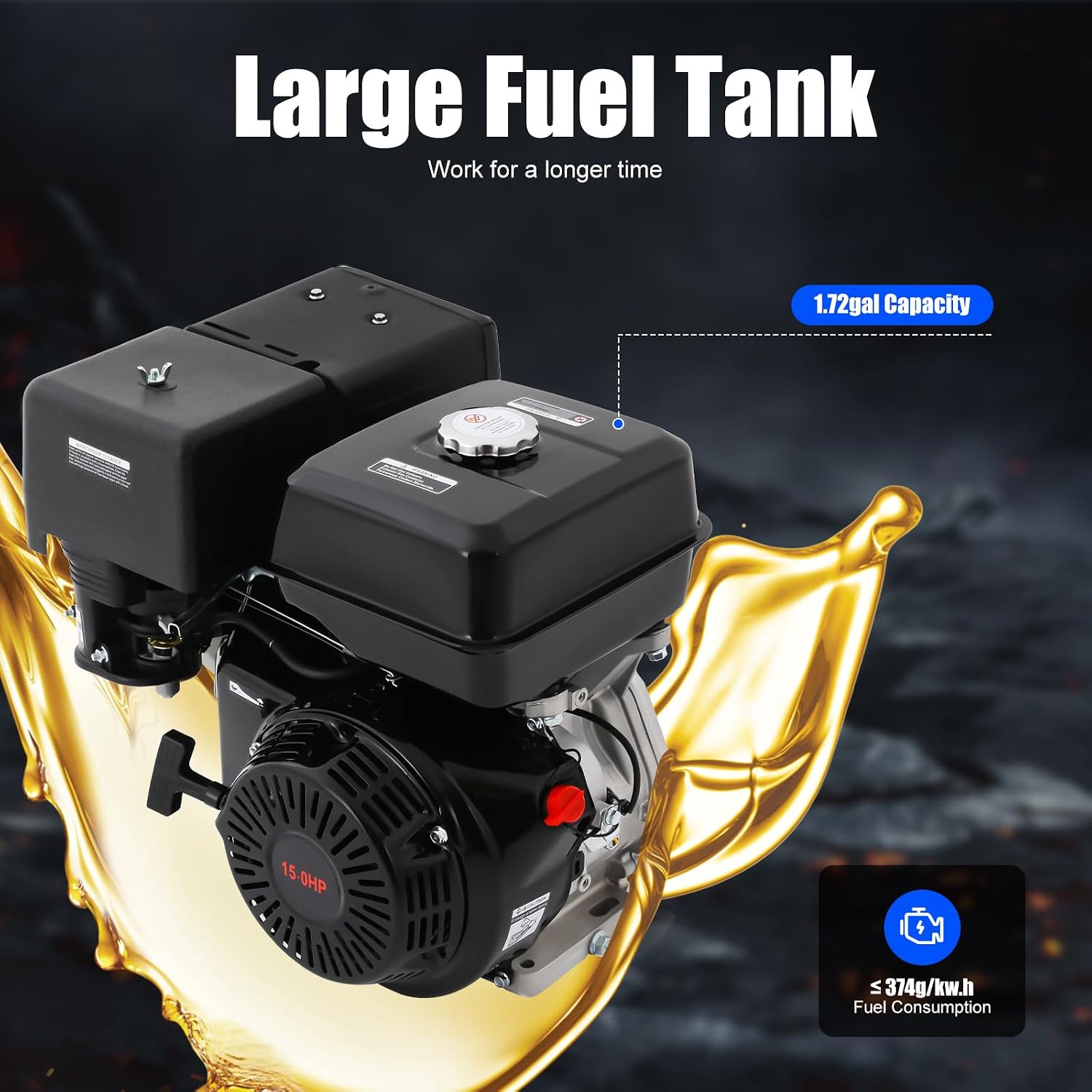 15HP 4-Stroke Gas Engine 420CC OHV Horizontal Shaft Single Cylinder Gas Engine, Recoil Start Go Kart Motor/Manually Starting Motor with Pull Handle and Silencer for Compressor Lawnmower