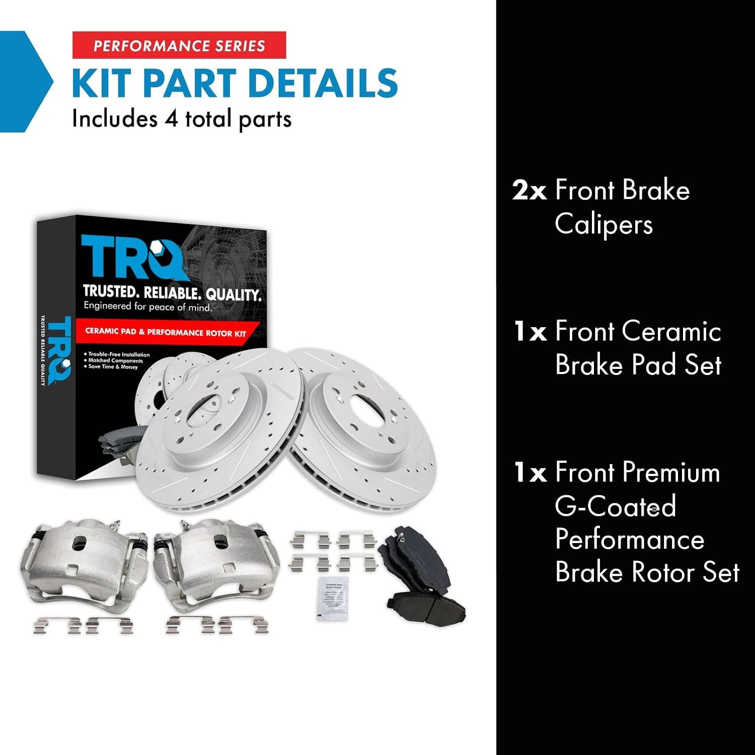 TRQ Performance Front Brake Pad and Rotor Set Ceramic Vented Coated Slotted Drilled Rotors Calipers Compatible with 2012-2015 Honda CR-V