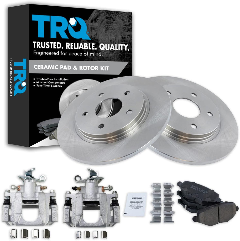 TRQ Rear Brake Pad and Rotor Set Ceramic Solid Rotors Calipers Compatible with 2013 Dodge Journey