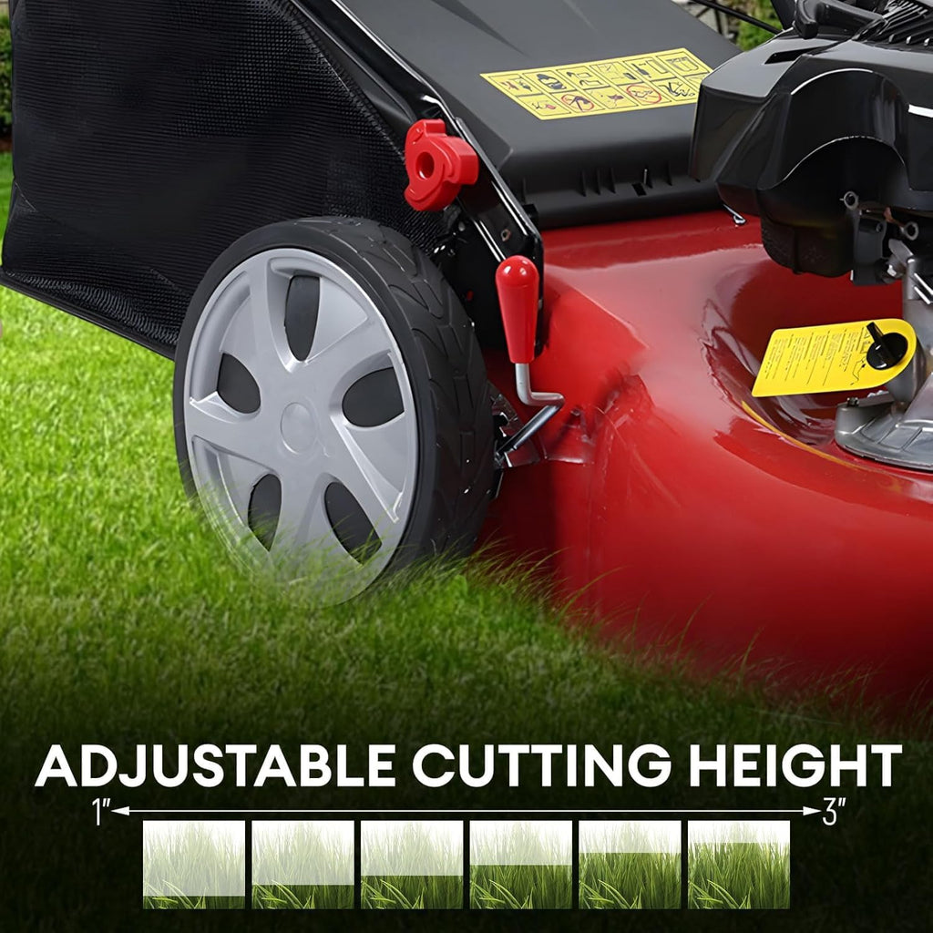 Self Propelled Gas Lawn Mower, Cordless 141cc 4-Stroke Gas Engine Lawn Mower with 20 Inches Blade Walk-Behind Lawn Mover Cordless Push Lawn Mowers Tractors with 50L Grass Tank Big Wheels 285