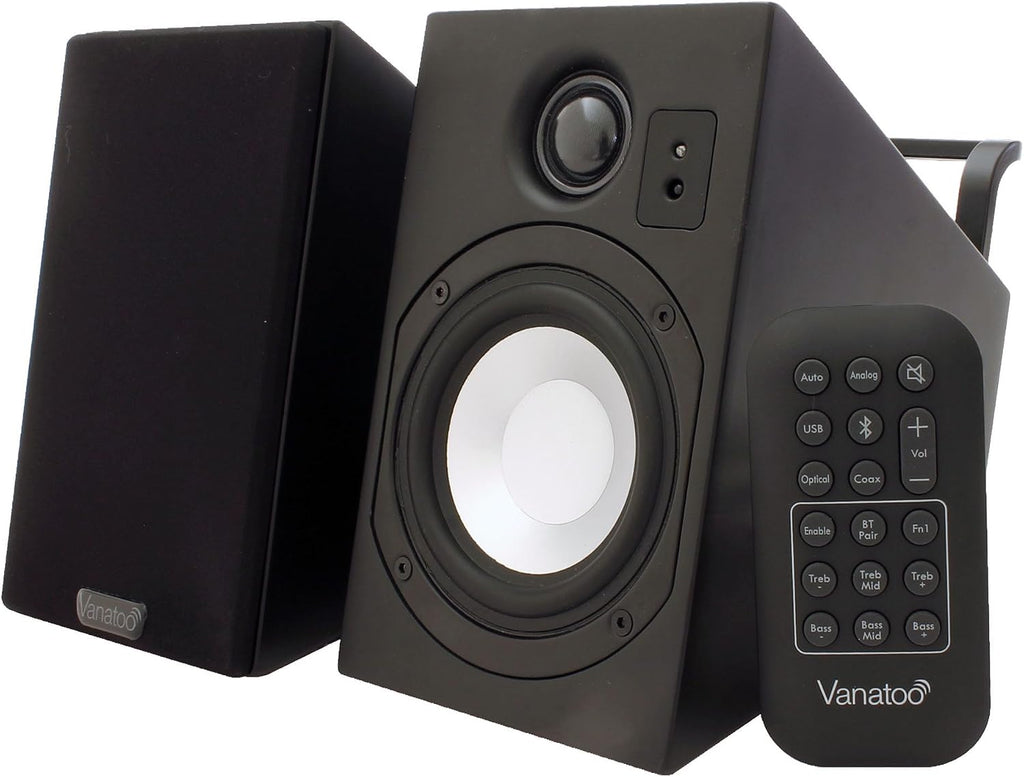 Vanatoo Transparent Zero Plus Near Field Studio Monitor Speakers Pair for TV, PC, Gaming. 120 Watt Powered Speakers for Desktop and Room use. AUX, USB, Bluetooth, Toslink Optical, Remote Control.