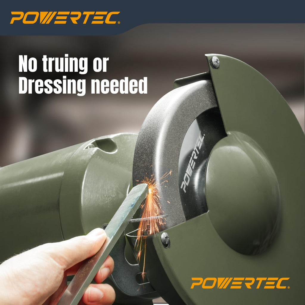 POWERTEC CBN Grinding Wheel 8 Inch, 5/8' Arbor, 8' x 1' Wide 180 Grit Bench Grinder Wheel & 8' x 1-1/2' Wide 80 Grit, 4-in-1 CBN Sharpening Wheel w/ 1/4' Radius Edge and Side Face - 2PK (15710)