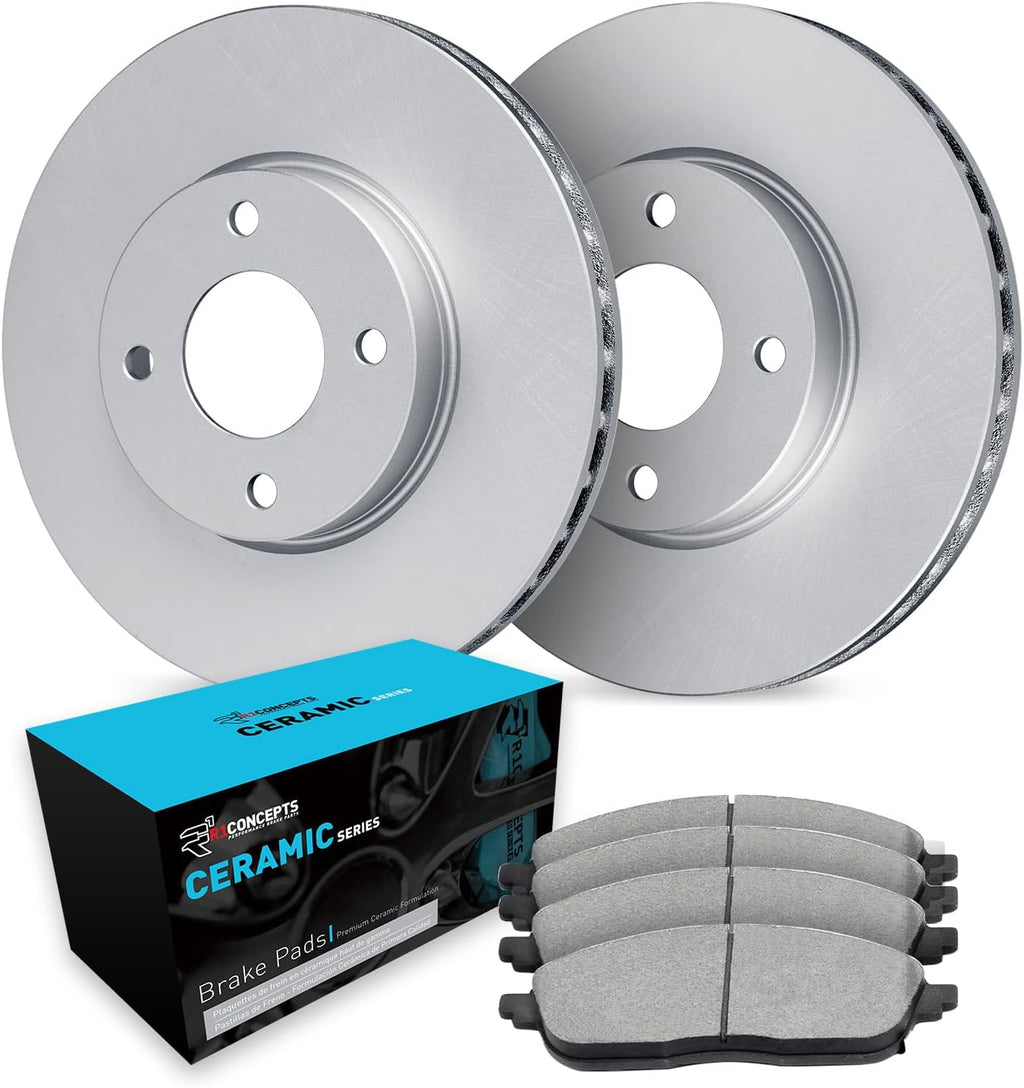 R1 Concepts Front Brake Kit Fits 2011-2013 Ford Fiesta; 2014-2019 Ford Fiesta Rear Drum Brakes S, SE, Titanium| Ceramic Brake Pads and Blank Brake Rotors| 10.2' Front
