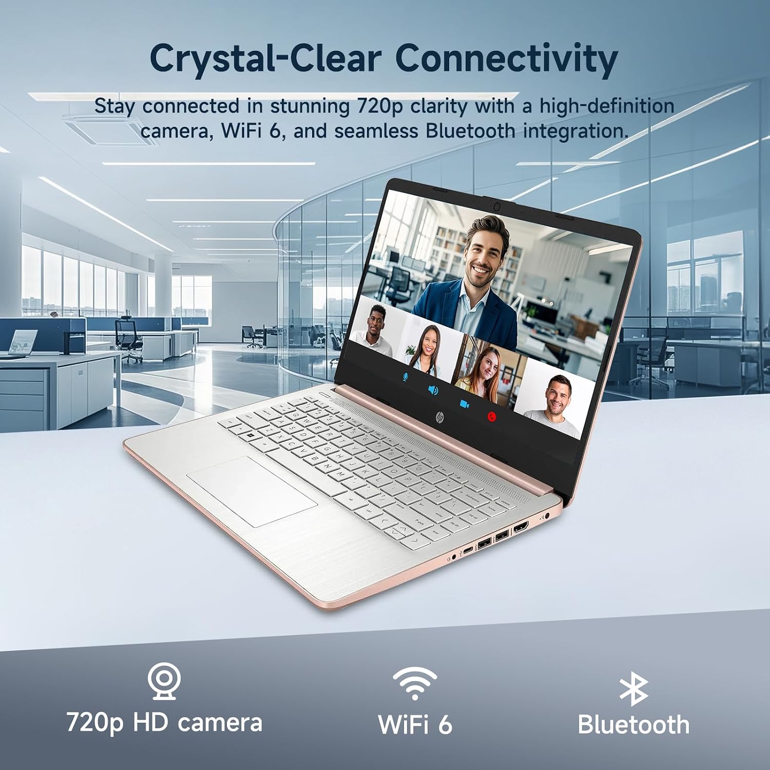 HP 14 Student-Laptop Back to School, Quad-Core Processor (Up to 3.6GHz) 8GB RAM 256GB Storage(128GB UFS + 128GB SD Card) Laptops for Student with 1-Year Office 365 Copilot AI Win11, Rose Gold